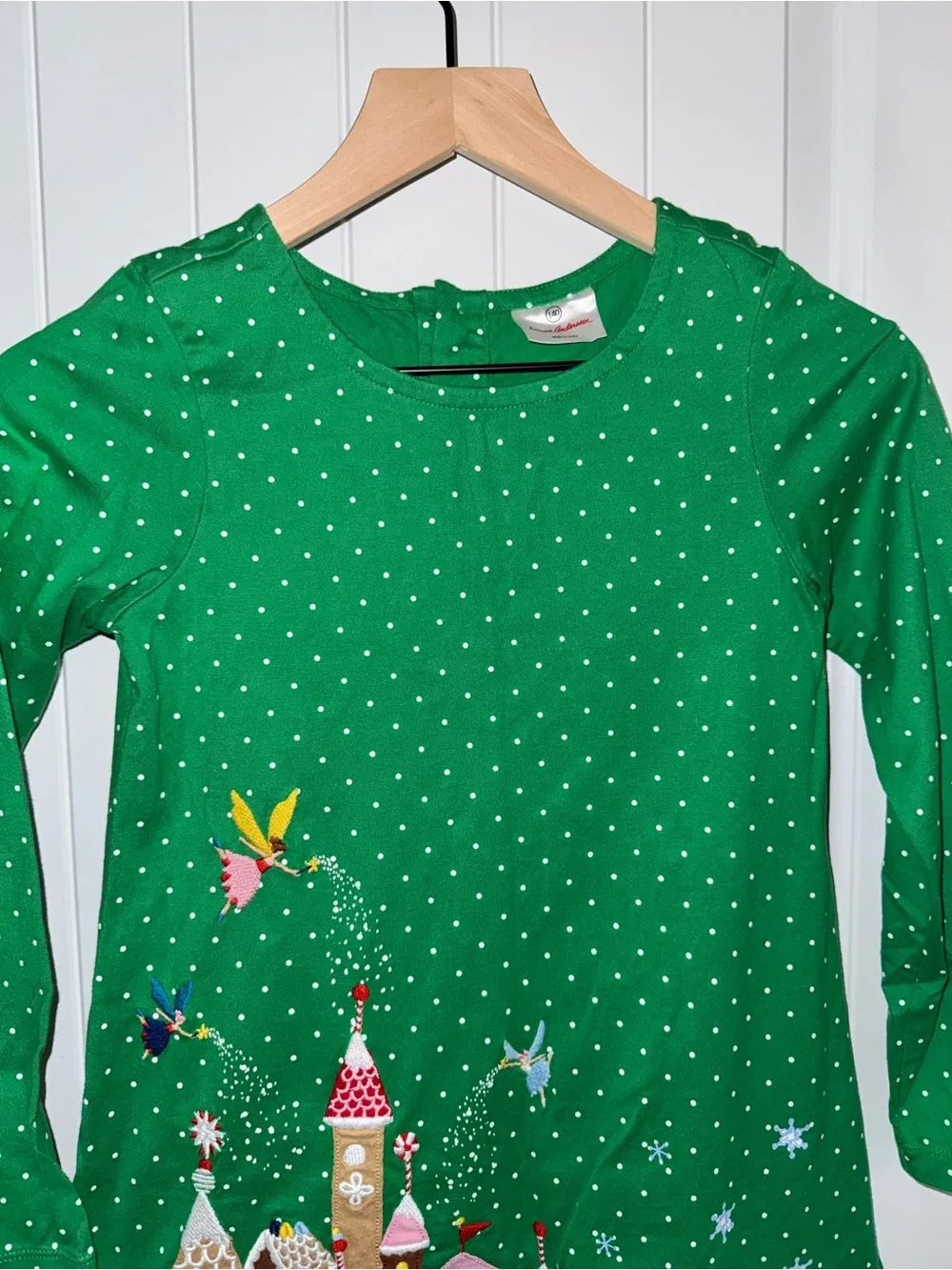 Girls' Green Holiday Castle Appliqué Long-Sleeve Dress
